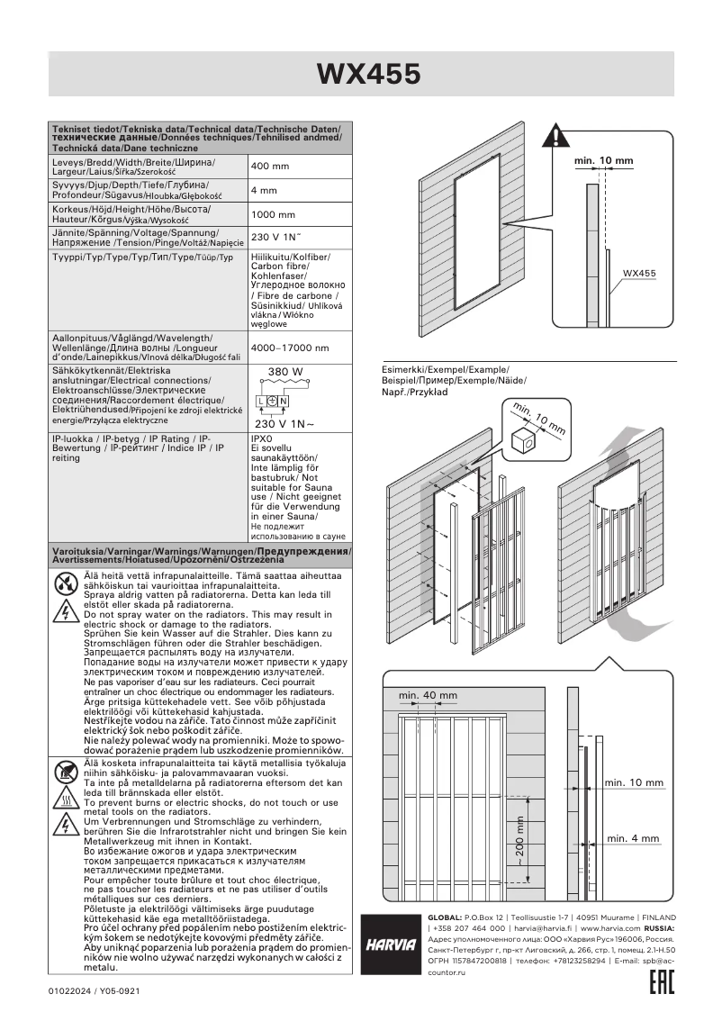 Page 1 de la notice Manuel utilisateur Harvia WX455