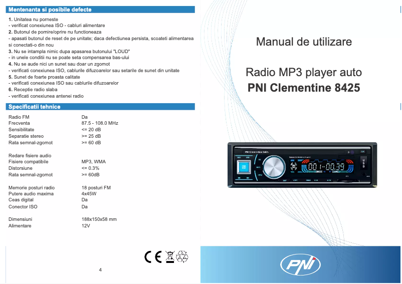 Page n°1 - Manuel utilisateur PNI Clementine 8425