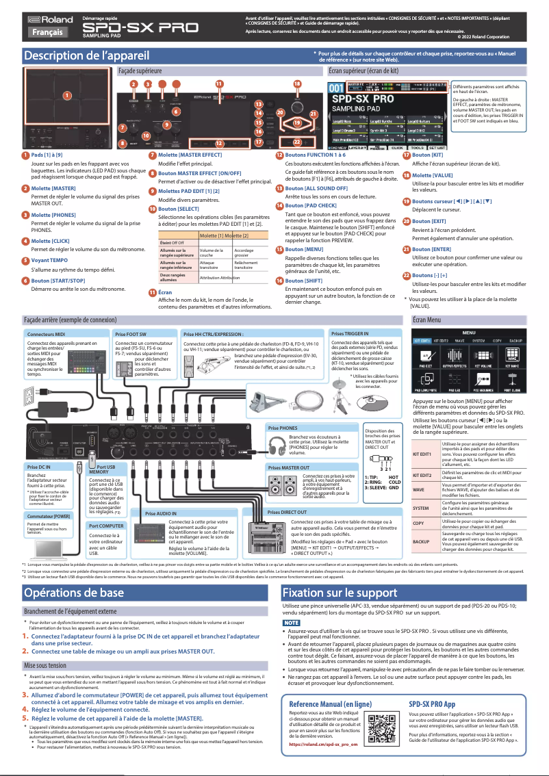 Page n°1 - Guide de démarrage rapide Roland SPD-SX PRO