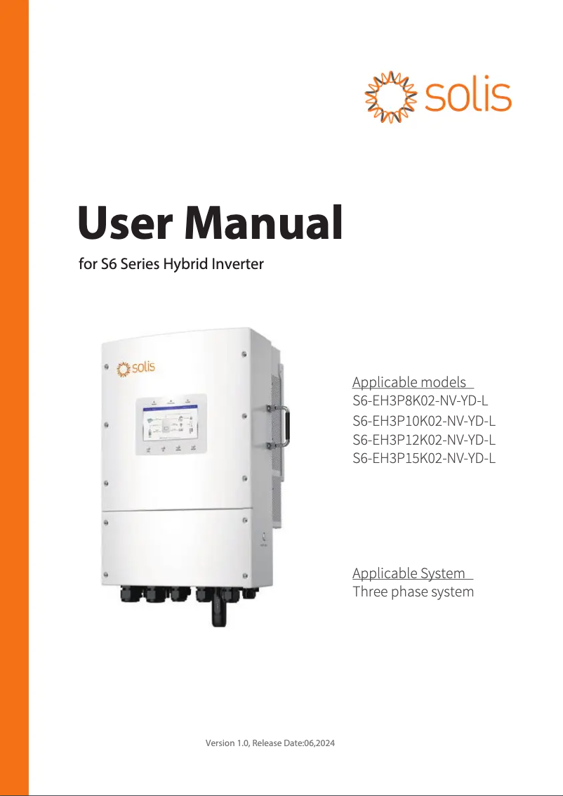 Page 1 of the manual User Manual V-TAC S6-EH3P15K02-NV-YD-L