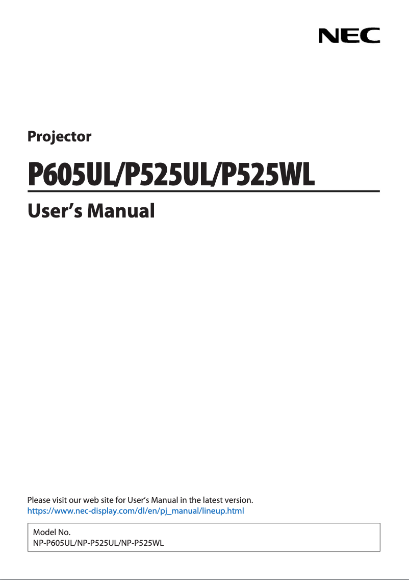 Page n°1 - Manuel utilisateur NEC P525UL