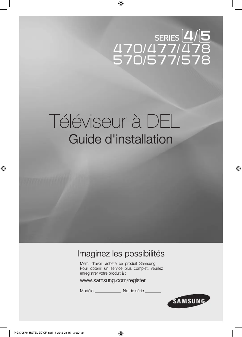 Page n°1 - Guide d'installation Samsung HG39NA577CF