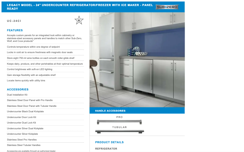 Page 1 de la notice Manuel utilisateur Sub-Zero UC-24CI