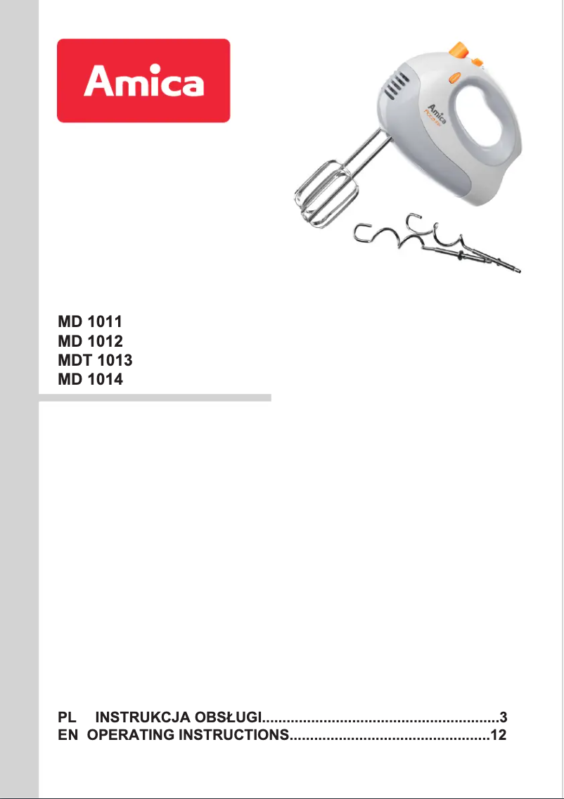 Page n°1 - Manuel utilisateur Amica MD 1014