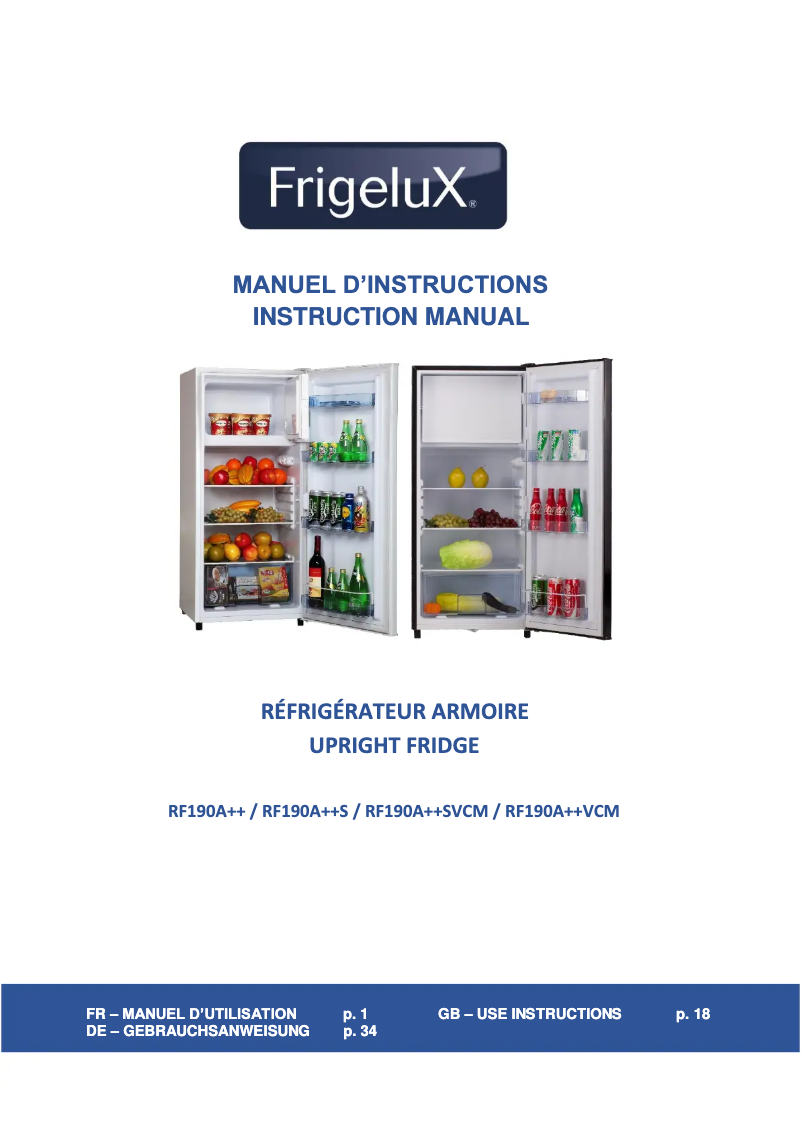 Page n°1 - Manuel utilisateur FrigeluX RF190A++VCM