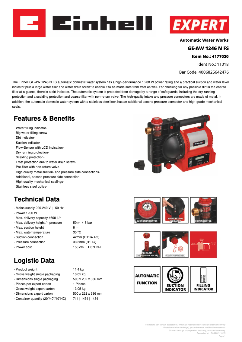 Image de la première page du manuel de l'appareil GE-AW 1246 N FS