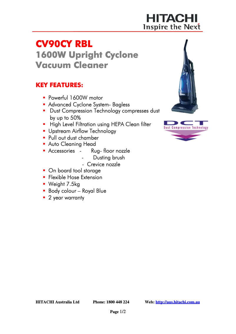 Page 1 de la notice Fiche technique Hitachi CV-90CY