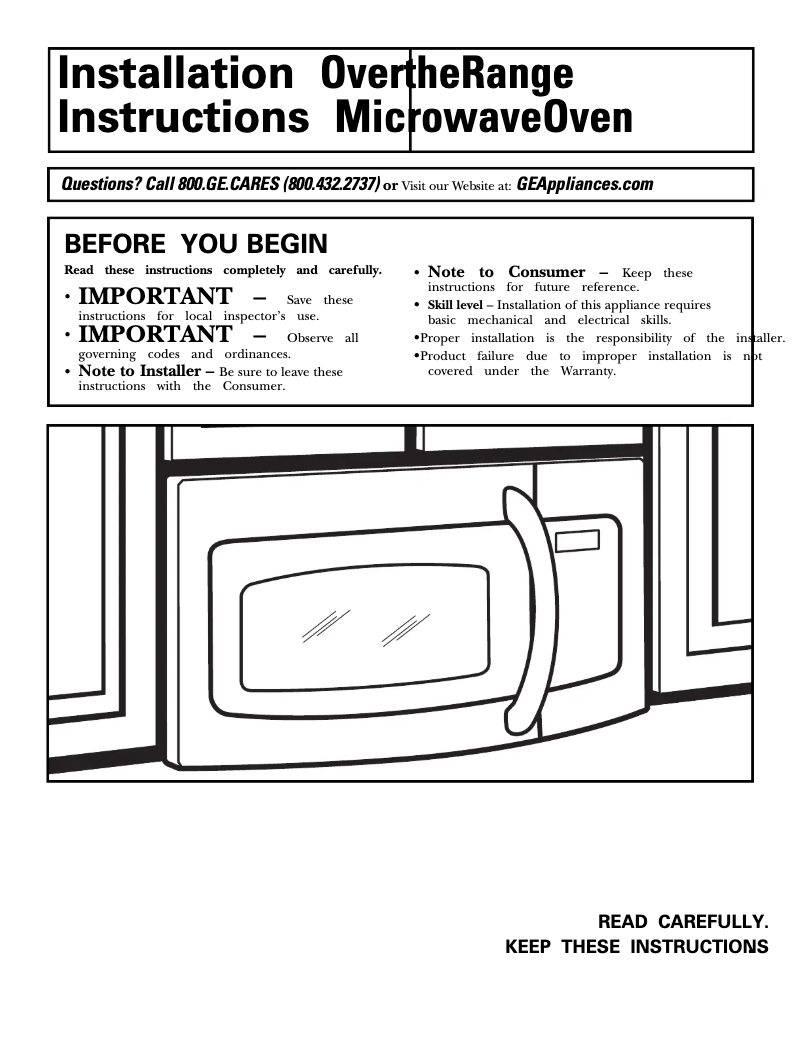 Página 1 del manual Guía de instalación GE Spacemaker JVM1740DPCC