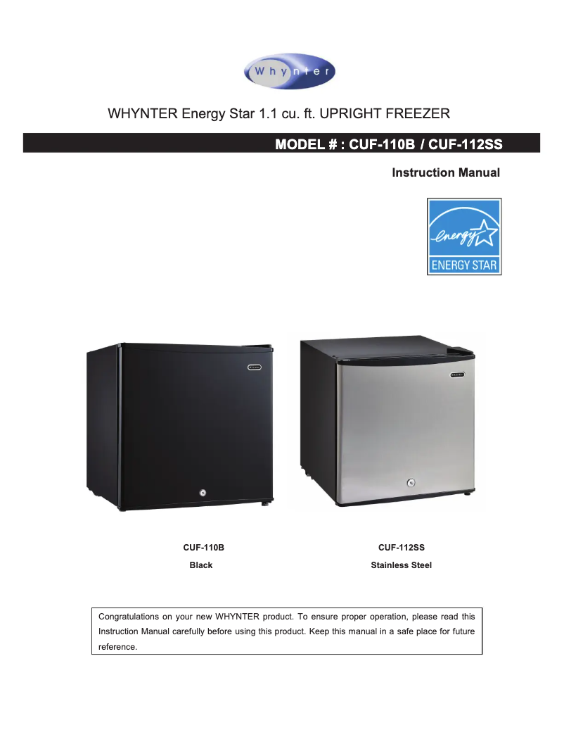 Page n°1 - Manuel utilisateur Whynter CUF-112SS