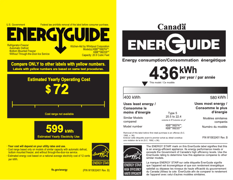 Page 1 de la notice Label énergétique KitchenAid KBBL306ESS