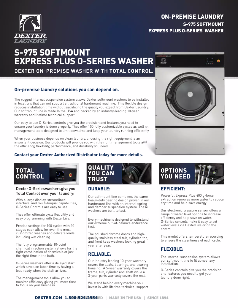 Page 1 de la notice Fiche technique Dexter Laundry S-975 Express Plus