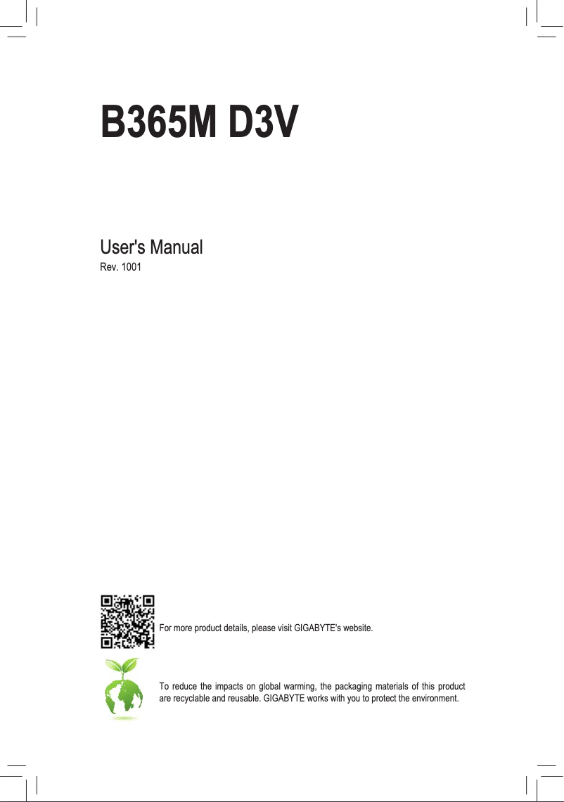 Page 1 de la notice Manuel utilisateur Gigabyte B365M D3V