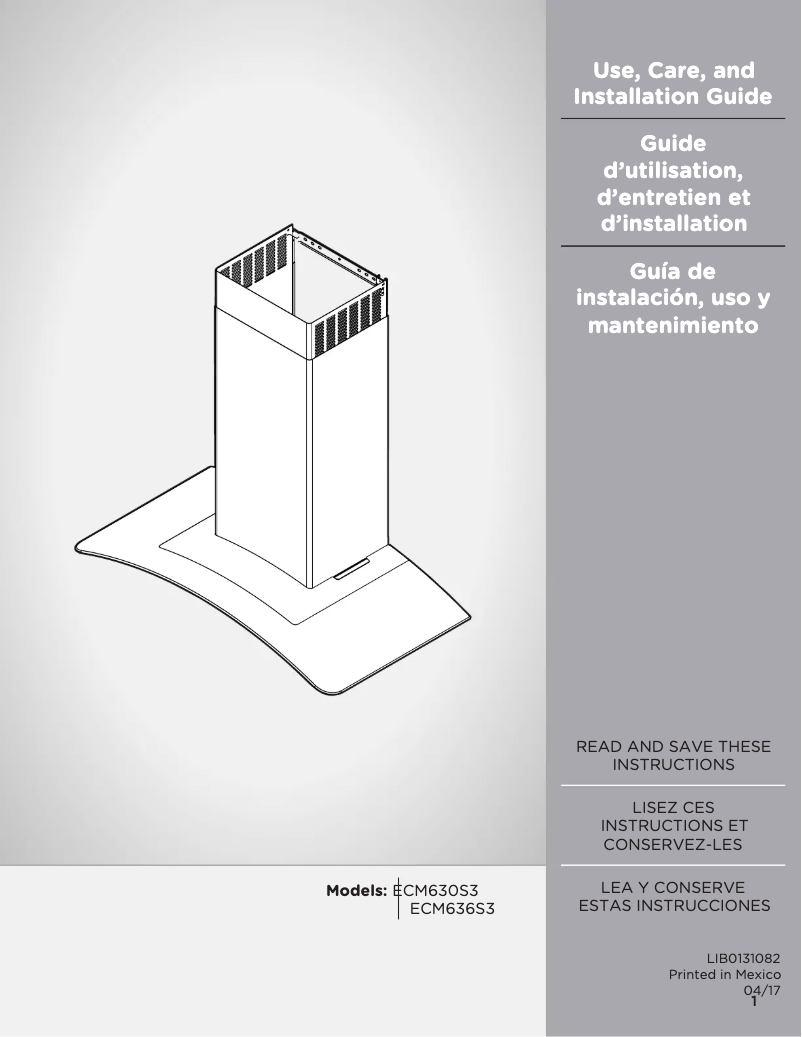 Page 1 de la notice Guide d'installation Elica ECM636S3