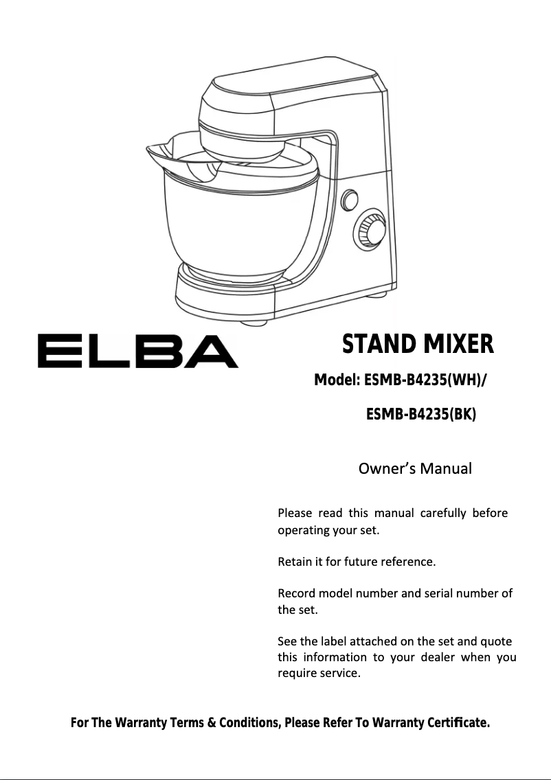 Page 1 de la notice Manuel utilisateur Elba ESMB-B4235(WH)