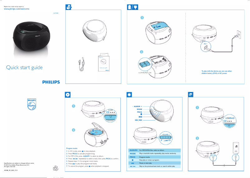 Page n°1 - Guide de démarrage rapide Philips AZ380