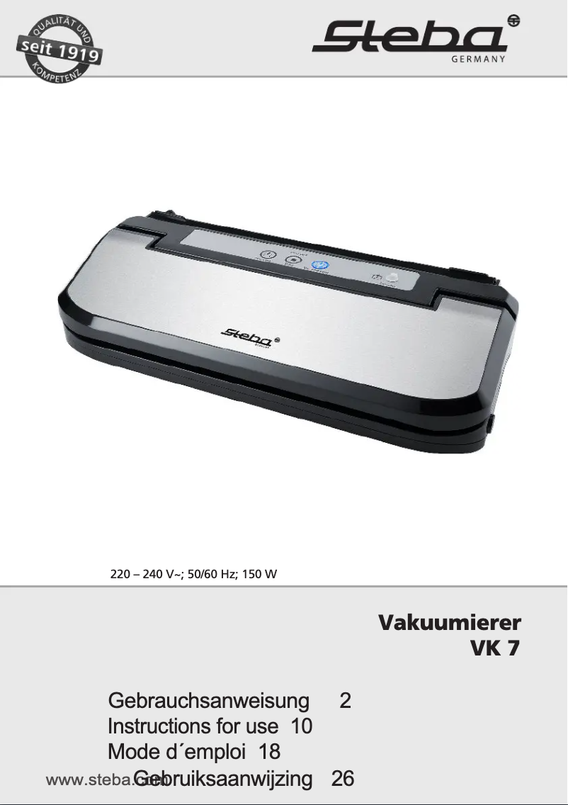Page n°1 - Manuel utilisateur Steba VK 7