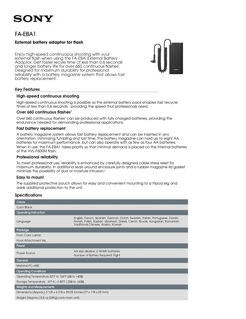 Image de la première page du manuel de l'appareil FA-EBA1