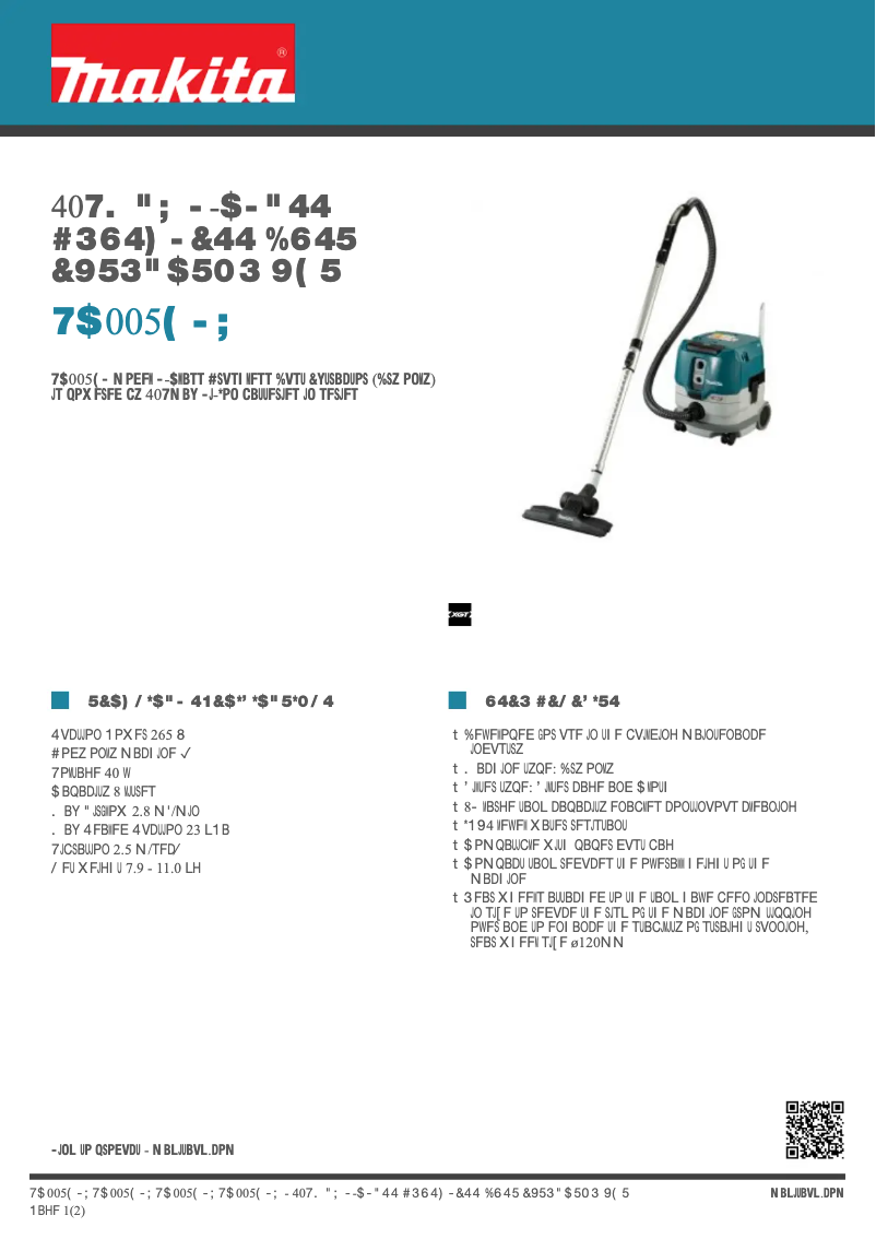Page 1 de la notice Fiche technique Makita VC005GLZ