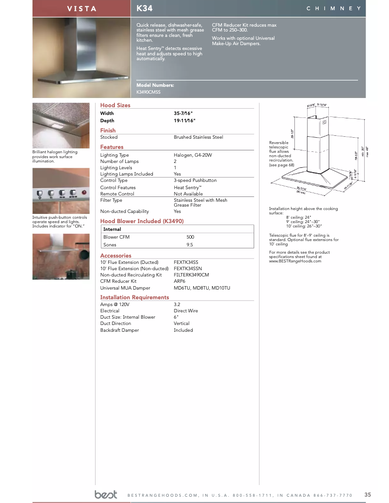 Page n°1 - Fiche technique Best Vista K3490CMSS