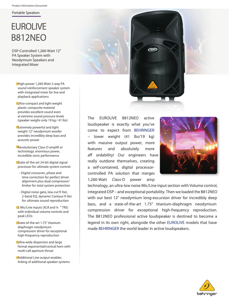 Page n°1 - Fiche technique Behringer Eurolive B812NEO