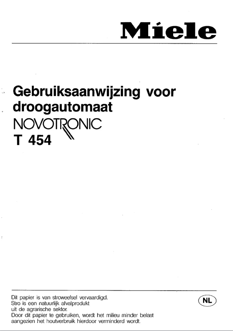 Page 1 de la notice Manuel utilisateur Miele Novotronic T 454