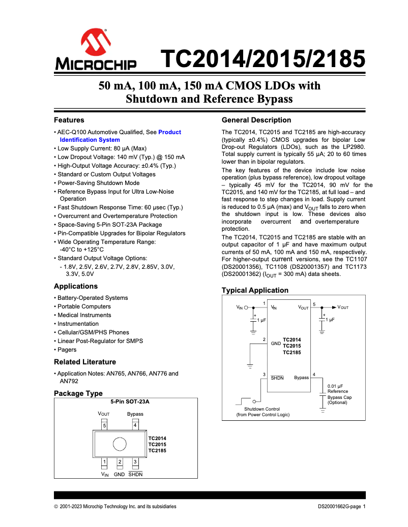 Página 1 del manual Ficha técnica Microchip TC2015