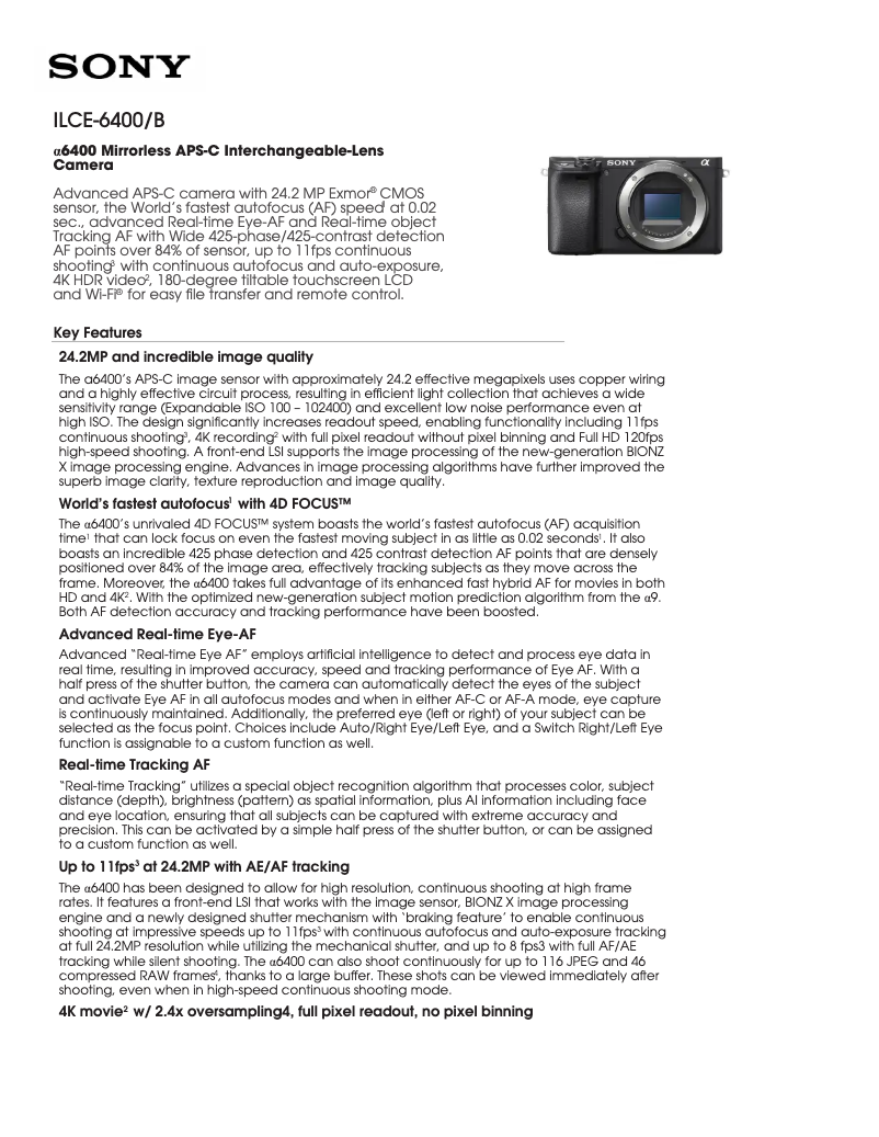 Image de la première page du manuel de l'appareil Alpha A6400