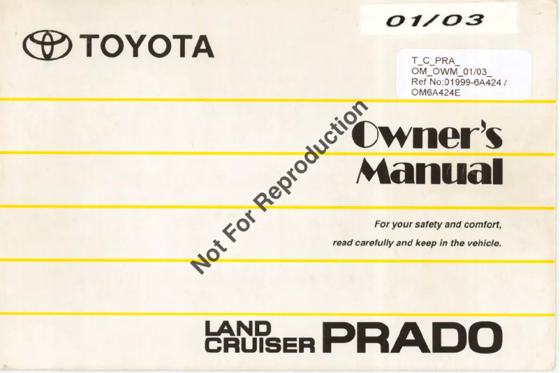 Page 1 de la notice Manuel utilisateur Toyota Land Cruiser Prado (2003)
