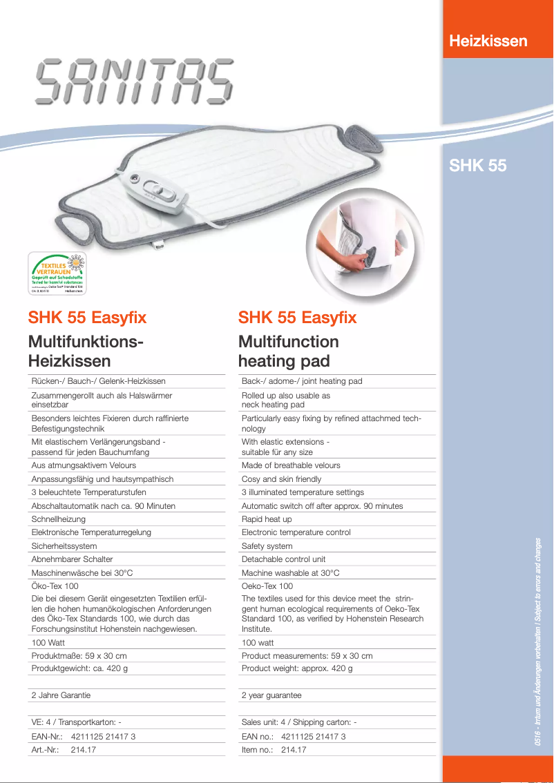 Page 1 de la notice Fiche technique Sanitas SHK 55