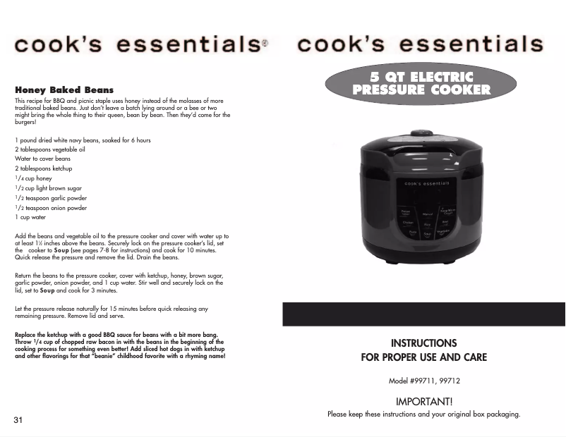 Page n°1 - Manuel utilisateur Cook's essentials 99711