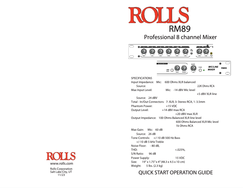 Page n°1 - Manuel utilisateur Rolls RM89