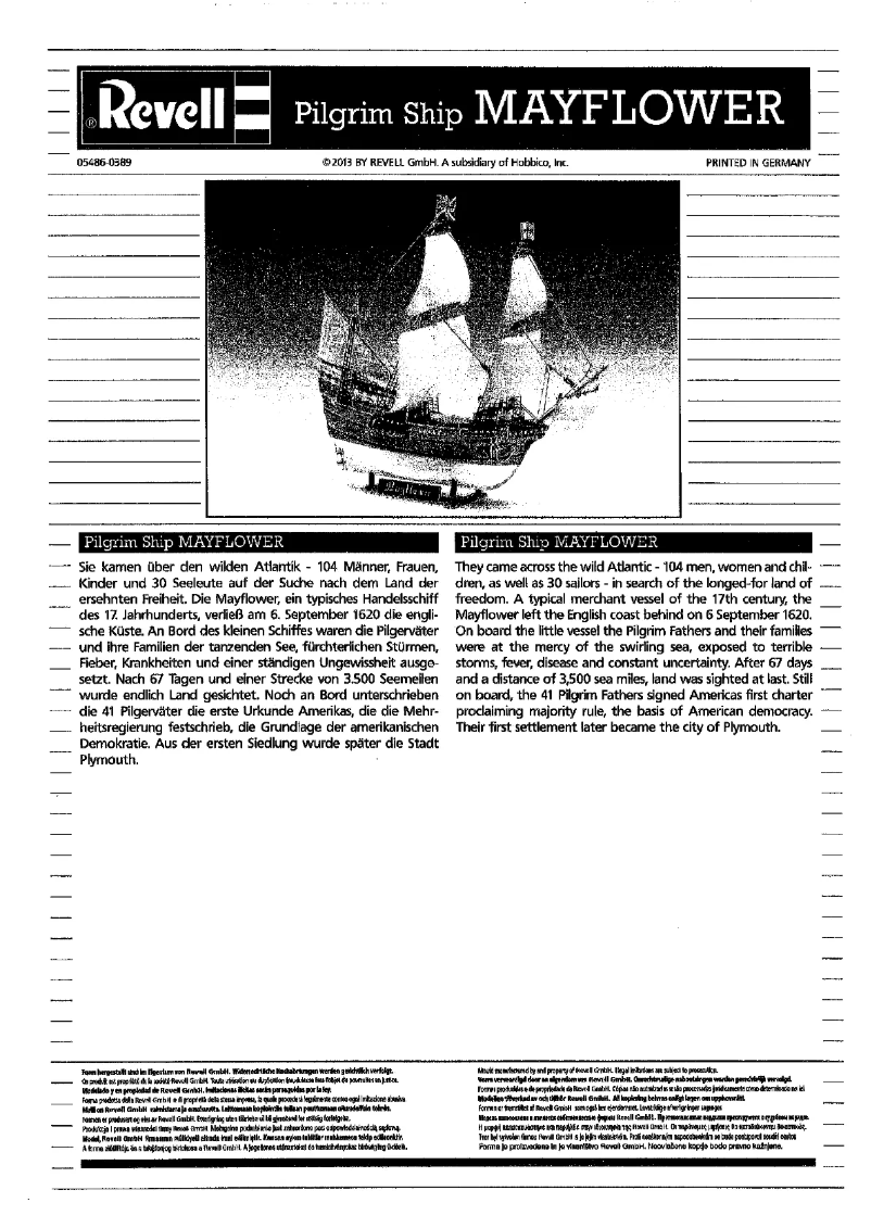 Page 1 de la notice Manuel utilisateur Revell Pilgrim Ship Mayflower