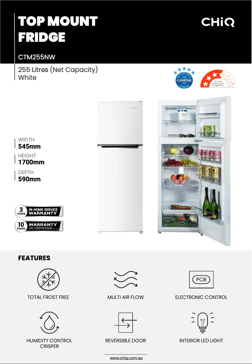Page 1 de la notice Fiche technique CHiQ CTM255NW
