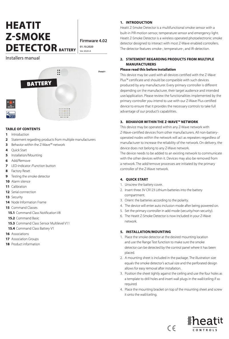 Page n°1 - Manuel utilisateur Heatit Z-Smoke