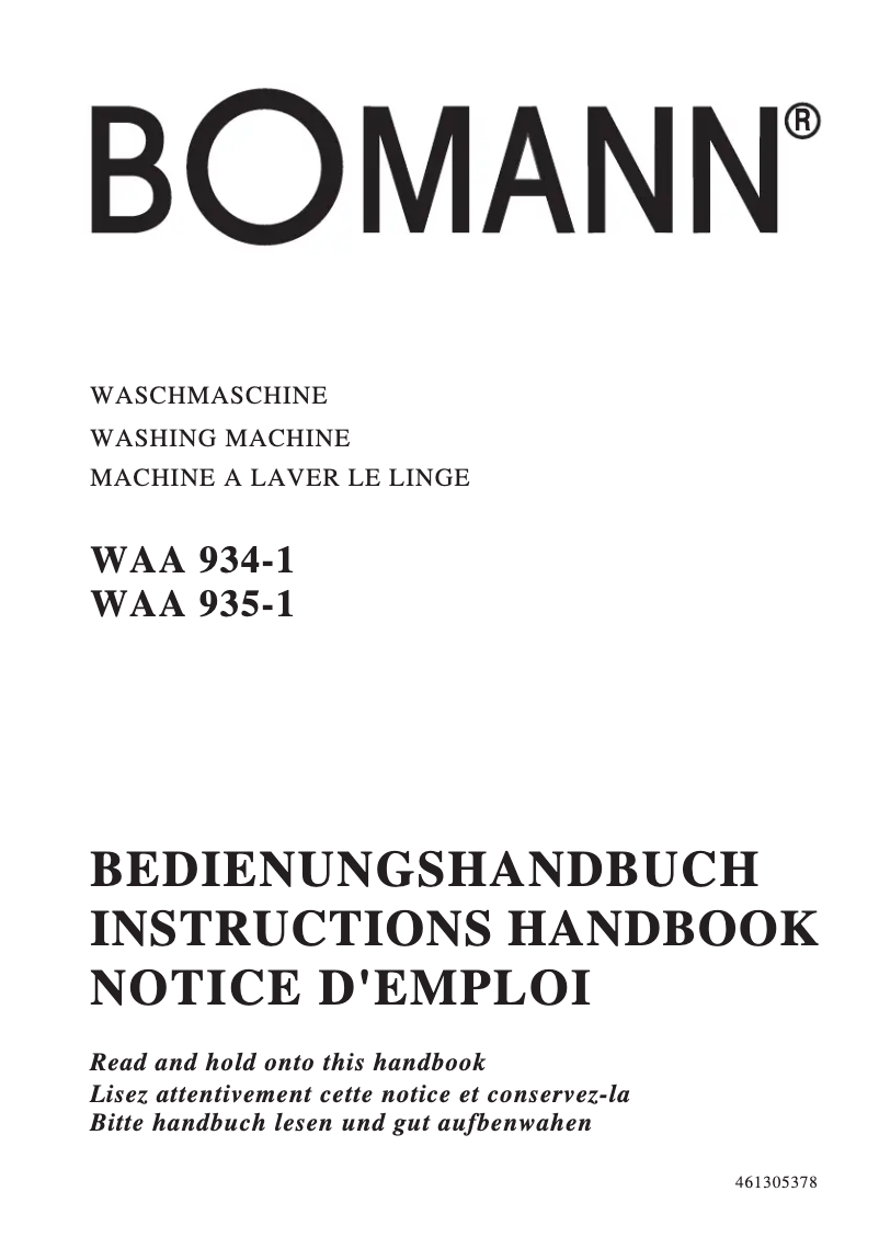 Page n°1 - Manuel utilisateur Bomann WAA 934-1