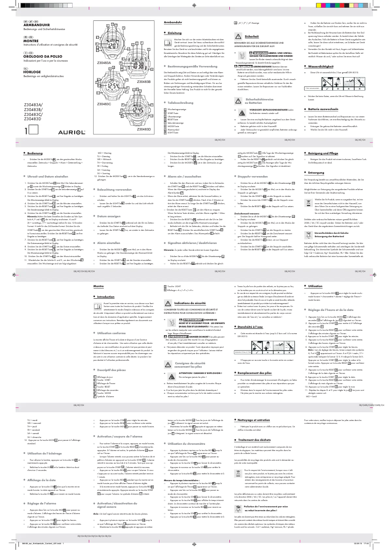 Page 1 de la notice Manuel utilisateur Auriol Z30384A
