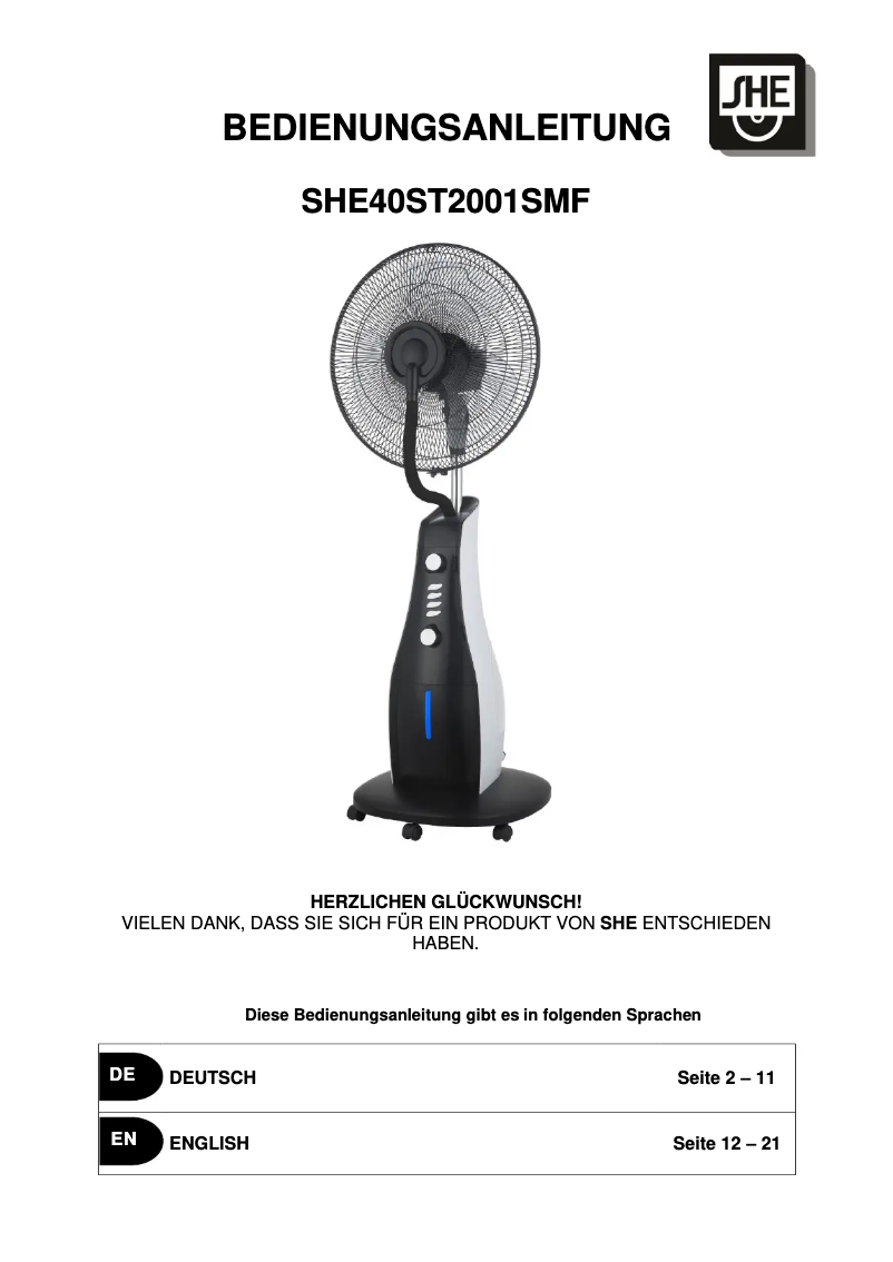 Page n°1 - Manuel utilisateur SHE SHE40ST2001SMF