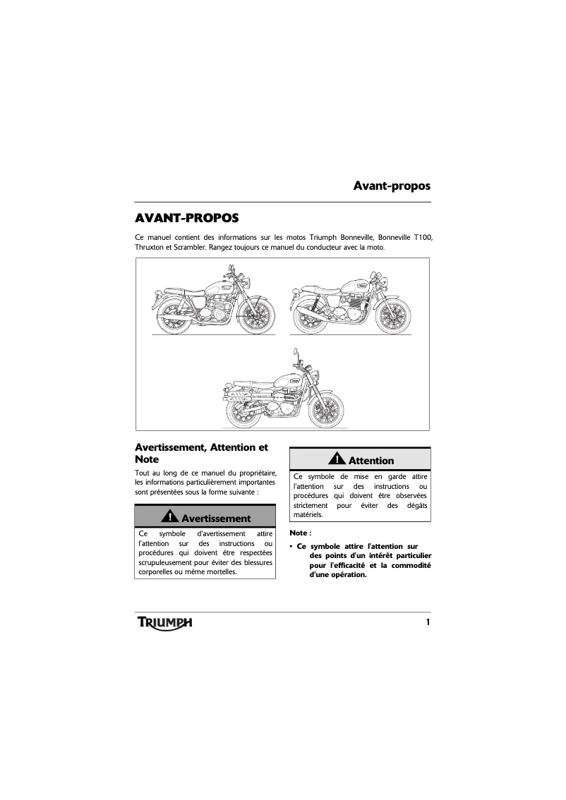 Page 1 de la notice Manuel utilisateur Triumph Scrambler (2008)