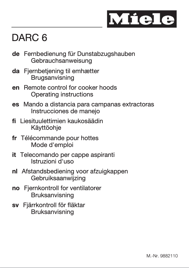 Page n°1 - Manuel utilisateur Miele DA 2808