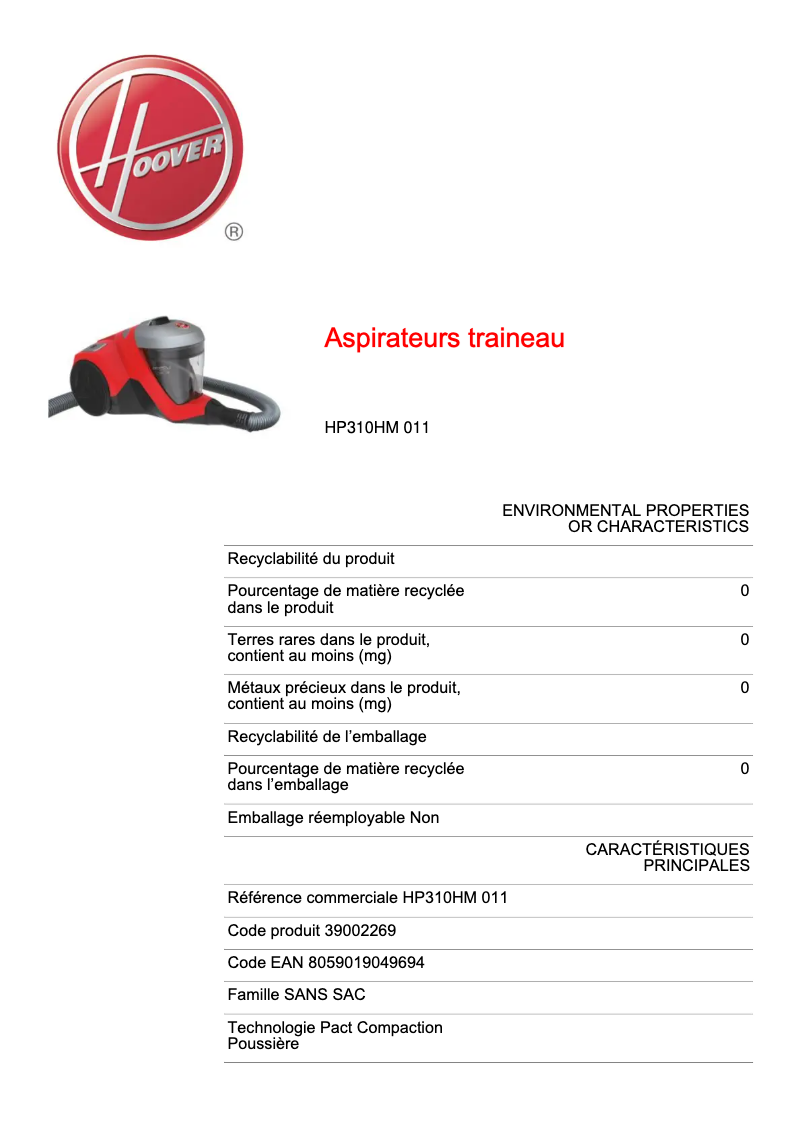 Image de la première page du manuel de l'appareil H-POWER 300 HP310HM 011