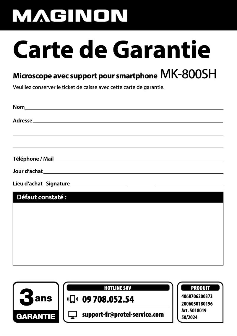Page 1 de la notice Informations de garantie Maginon MK-800SH