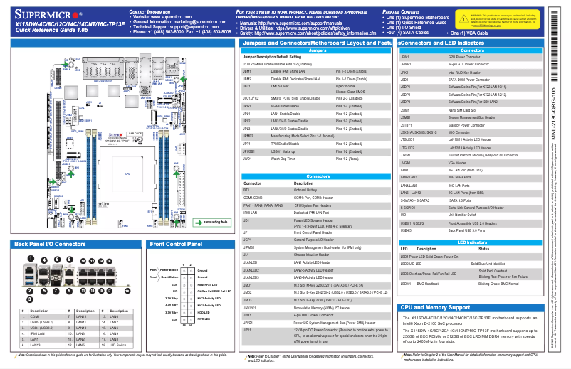 Page 1 de la notice Guide de démarrage rapide Supermicro X11SDW-4C-TP13F