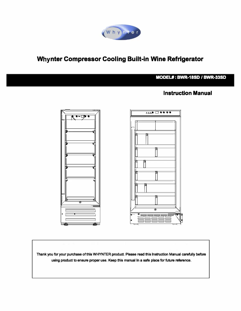 Page 1 de la notice Manuel utilisateur Whynter BWR-33SD