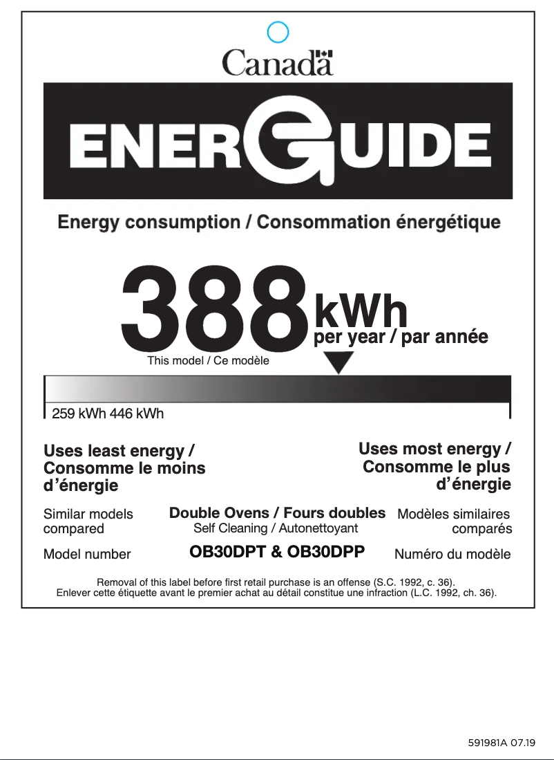 Page 1 de la notice Label énergétique Fisher & Paykel OB30DPPTX1
