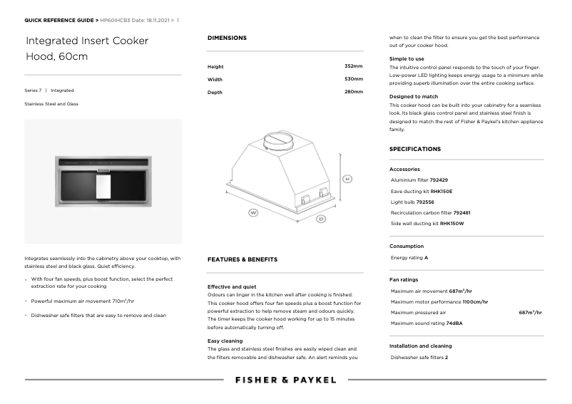 Page 1 de la notice Manuel utilisateur Fisher & Paykel HP60IHCB3