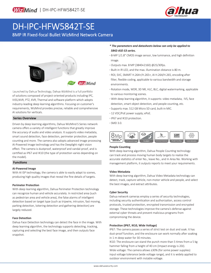 Page n°1 - Fiche technique Dahua Technology IPC-HFW5842T-SE