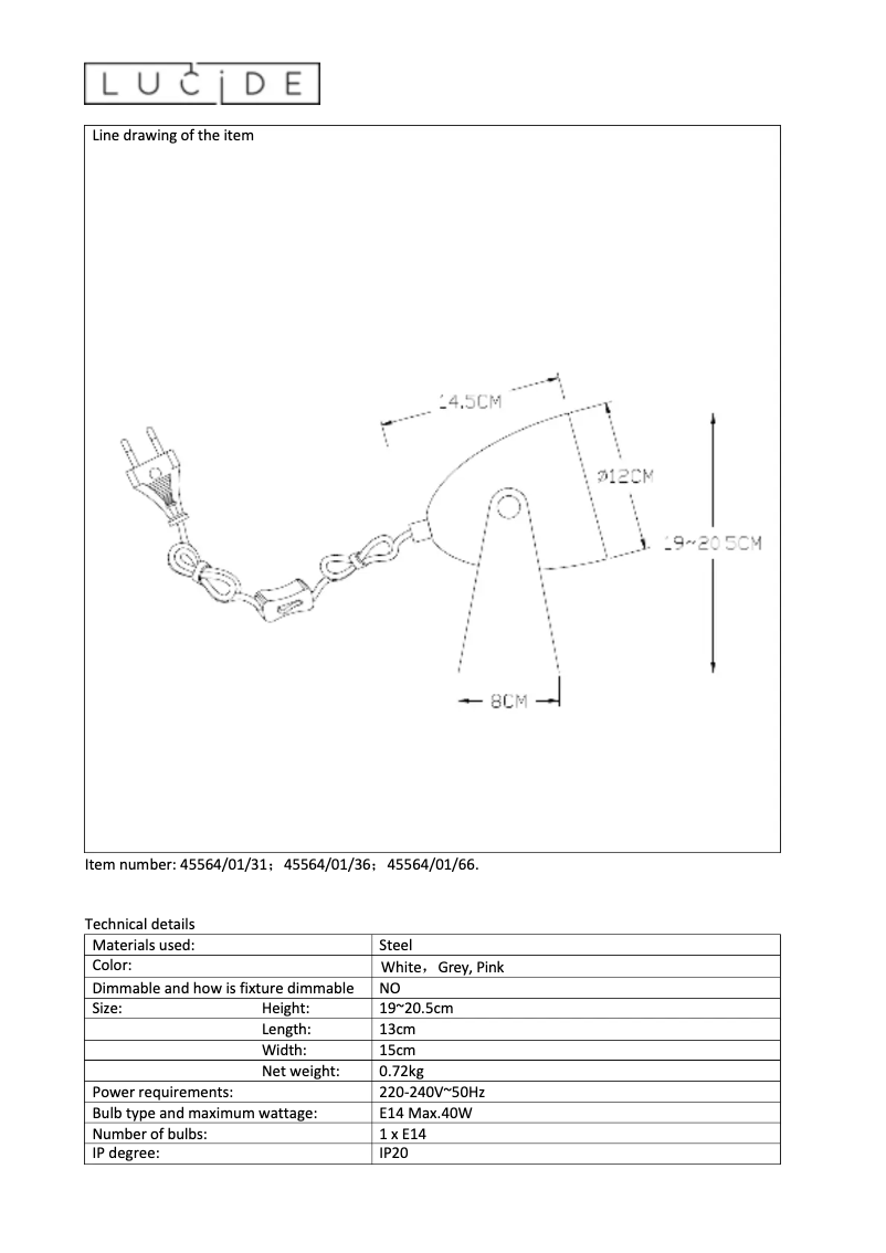 Page 1 de la notice Manuel utilisateur Lucide Chago