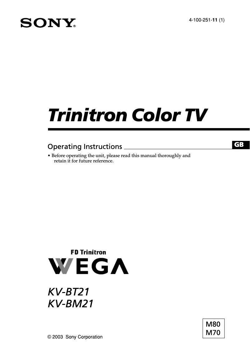 Page 1 de la notice Manuel utilisateur Sony KV-BT21M80