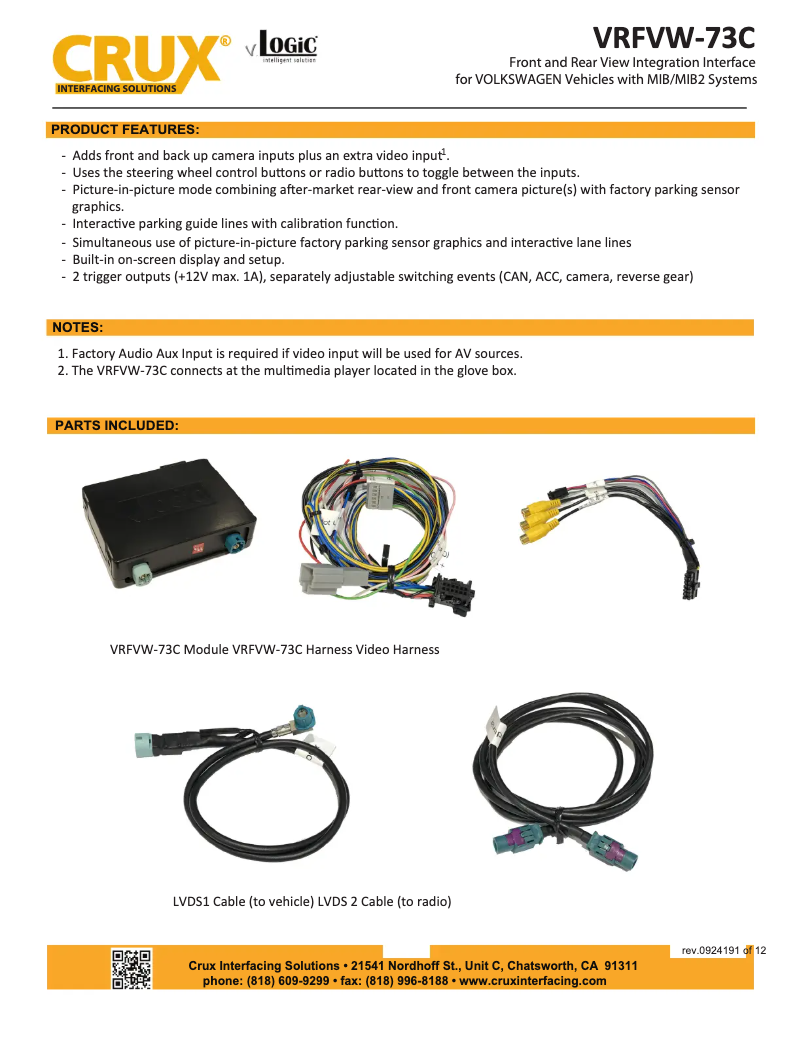 Page 1 de la notice Manuel utilisateur CRUX VRFVW-73C