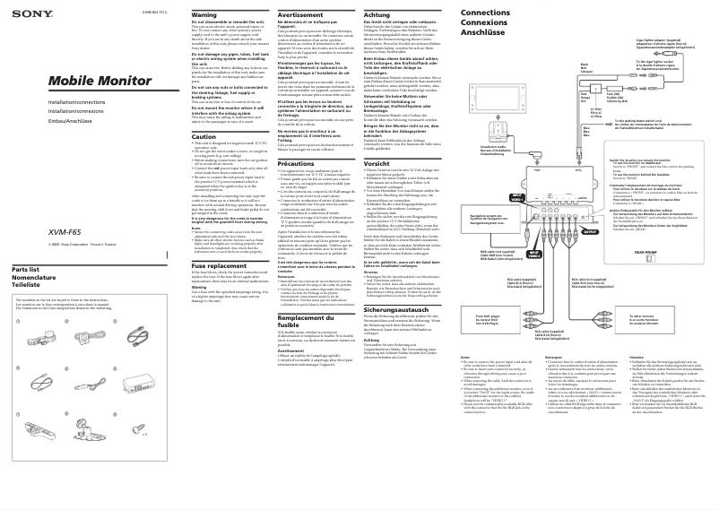 Page 1 de la notice Guide d'installation Sony XVM-F65